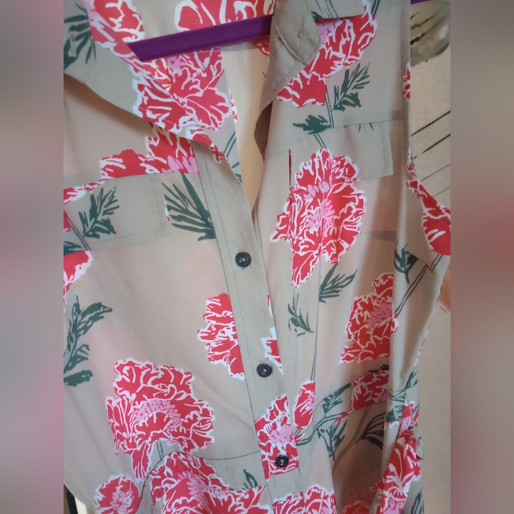 Banana Republic Tan, Pink and Red Collared Button Down Shirt Dress Size 6